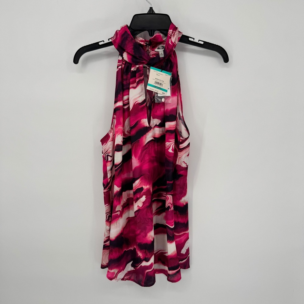 Anne Klein Amaranth Multi Color‎ Sleeveless Mock Neck Keyhole Blouse Top 0X New